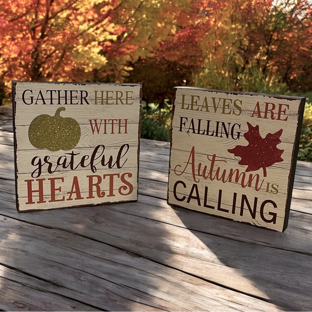 AUTUMN RUSTIC WOOD WALL DECOR SET OF TWO